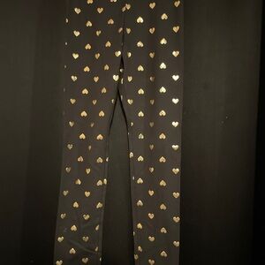 Black Leggings with Gold Heart Pattern